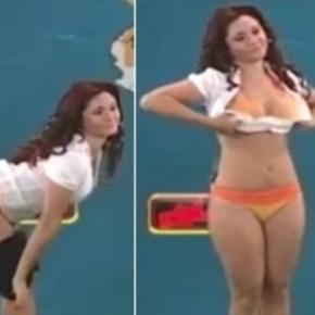 Sem ligar para o fato de estar ao vivo na TV, a moça do tempo começou a se despir.