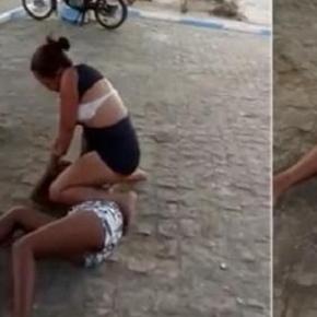 Na imagem é possível ver o momento em que a agressora bate no ventre da gestante com a intenção de machucar a criança.